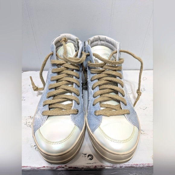 P448‎ High Top Skater Shoe Size 39 9 Denim Leather Burlap - Picture 9 of 10